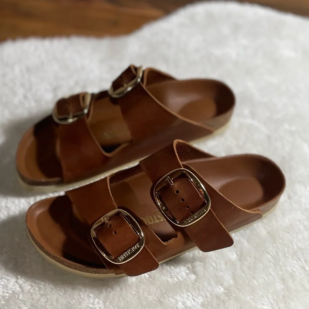 Birkenstock Brown Two-Strap Buckle Sandals